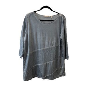 Soft Surroundings Blue Mineral Wash Tiered 3/4 Sleeve Top Womens Size M